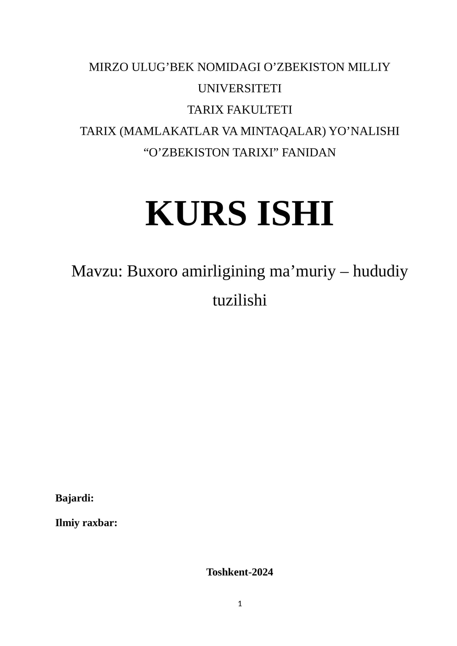 Buxoro amirligining ma’muriy-hududiy tuzilishi