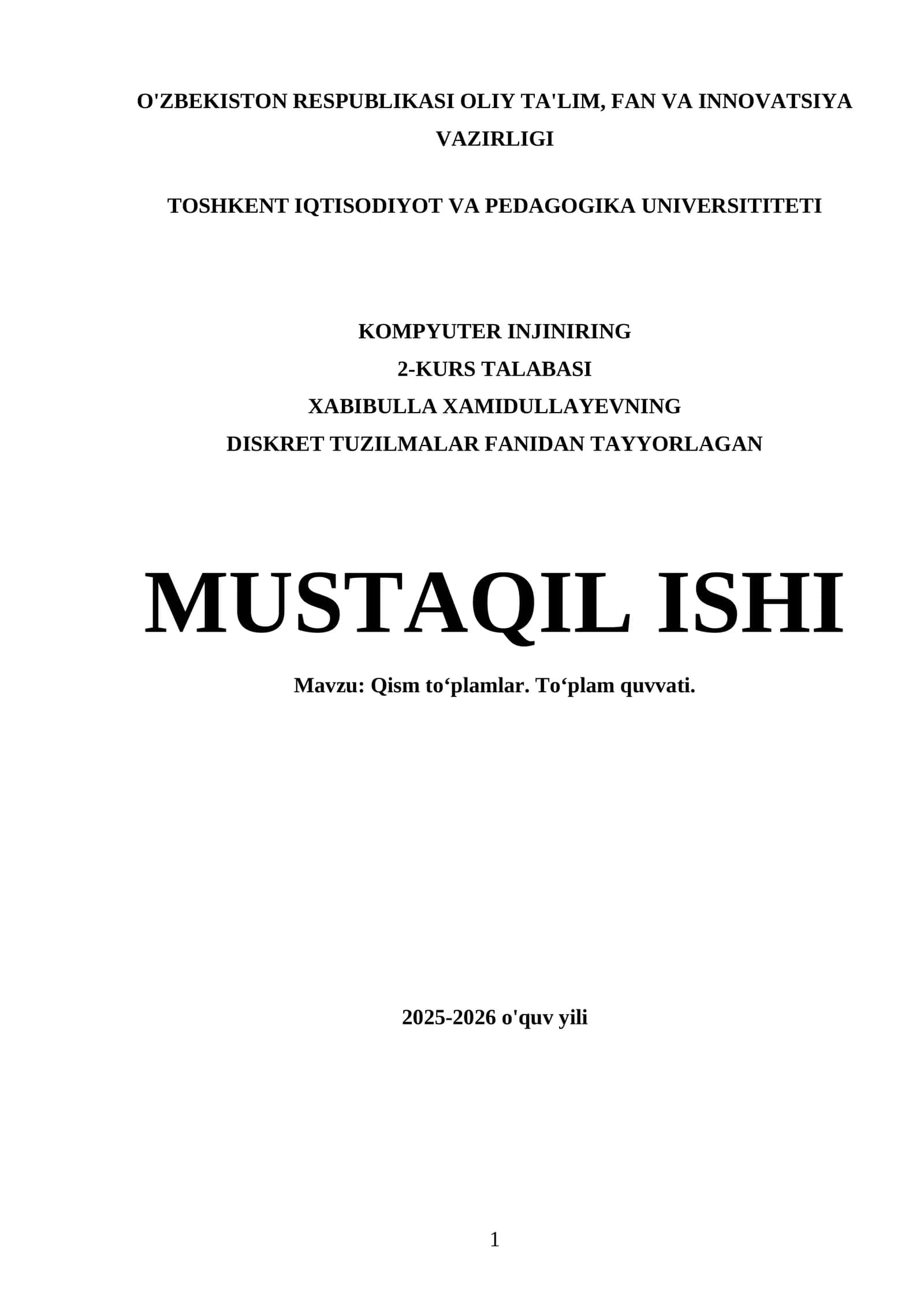 Diskret tuzilmalar fanidan tayyorlagan mustaqil ish