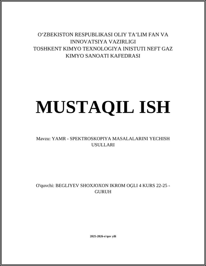 YAMR - SPEKTROSKOPIYA MASALALARINI YECHISH USULLARI