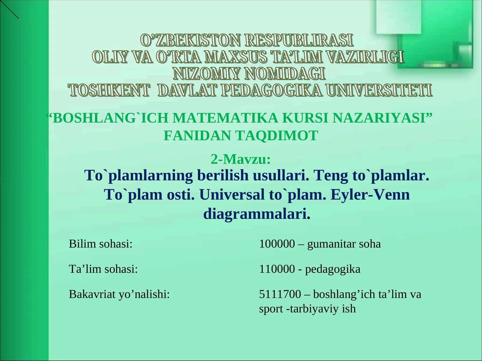 To`plamlarning berilish usullari
