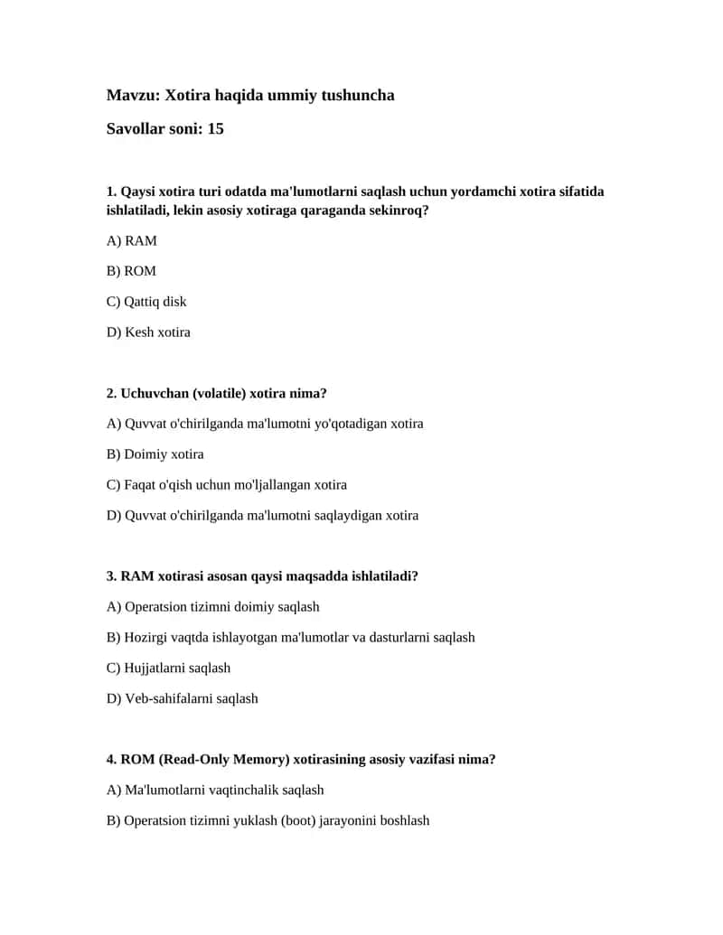 Xotira haqida ummiy tushuncha