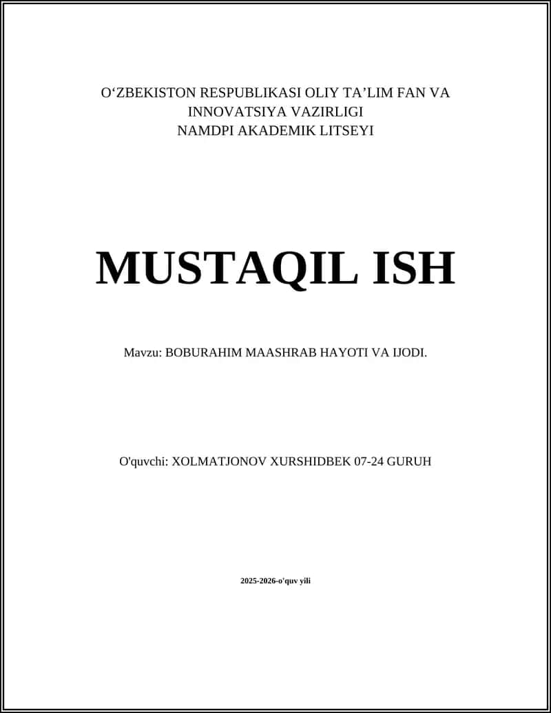 Boburahim Maashrab Hayoti va Ijodi