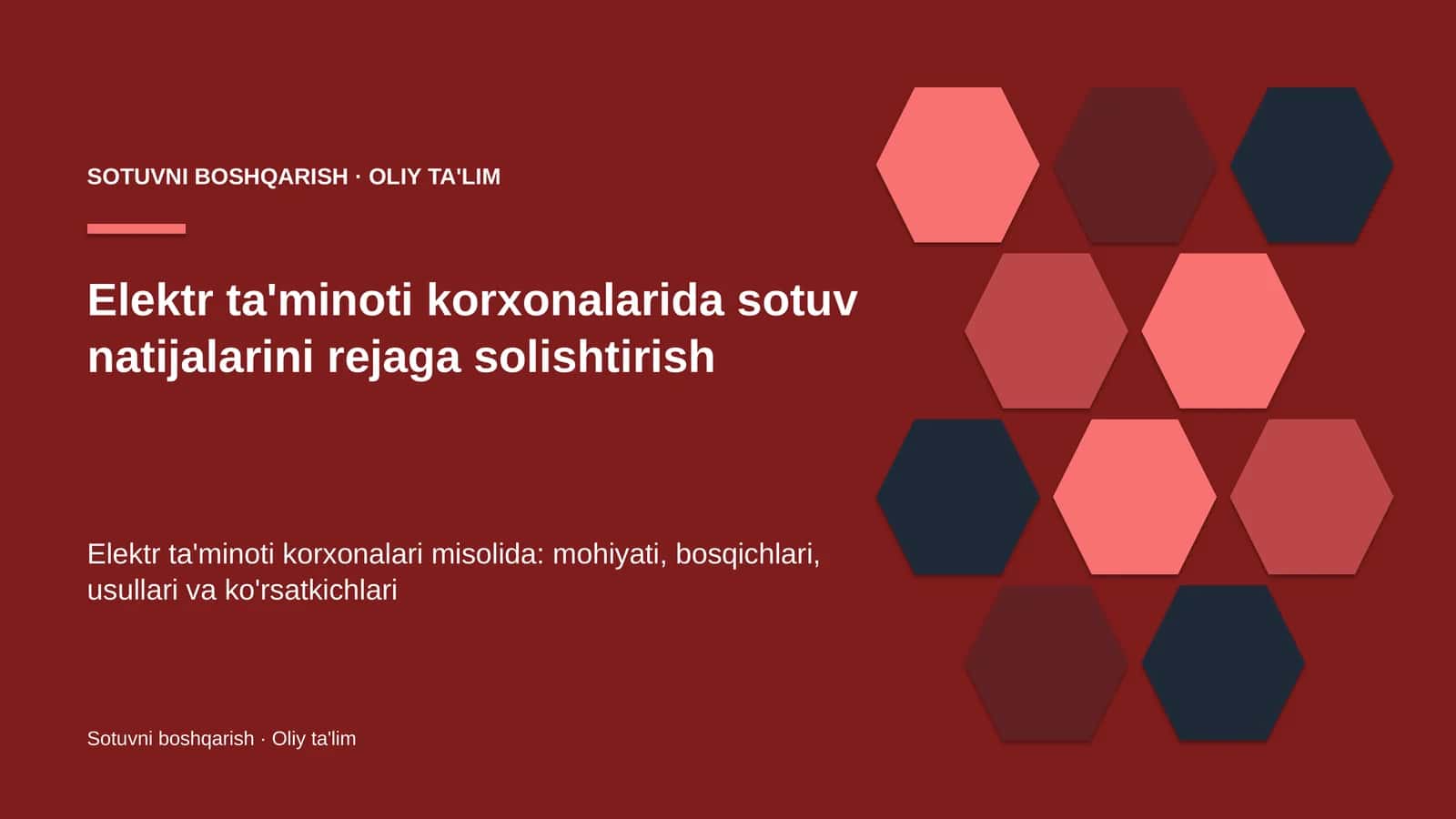 Elektr ta'minoti korxonalarida sotuv natijalarini rejaga solishtirish