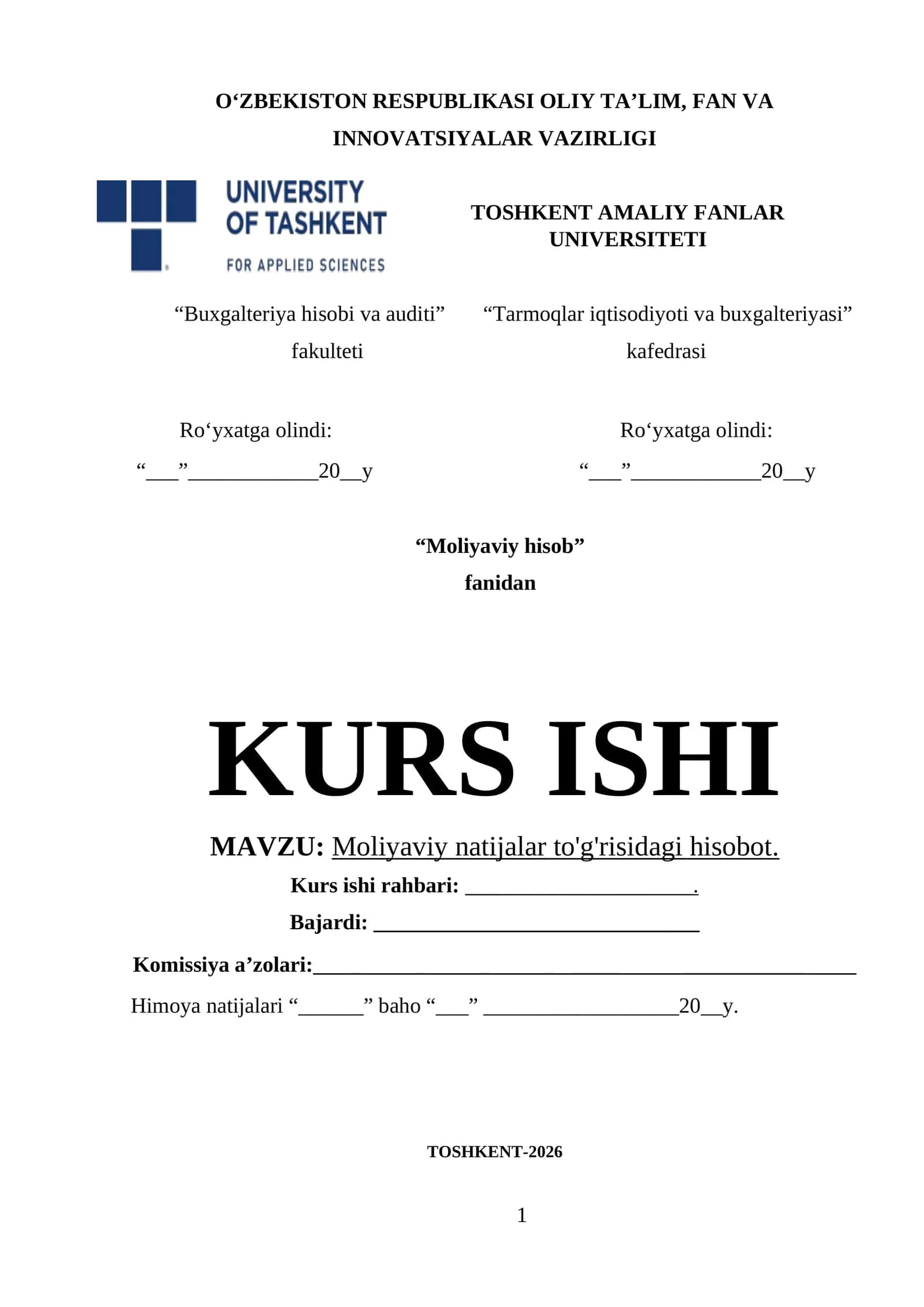 Moliyaviy natijalar to'g'risidagi hisobot KURS ISHI