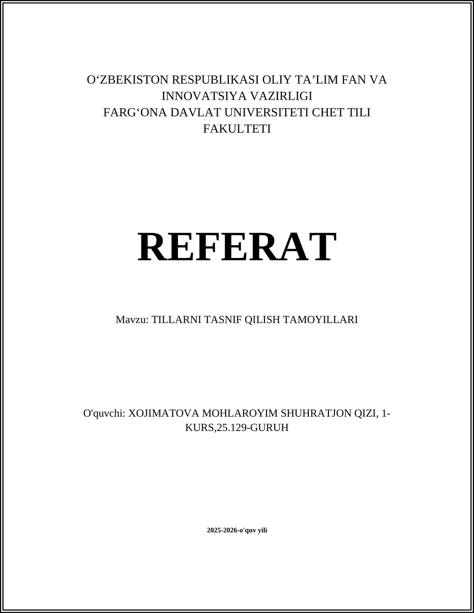 TILLARNI TASNIF QILISH TAMOYILLARI