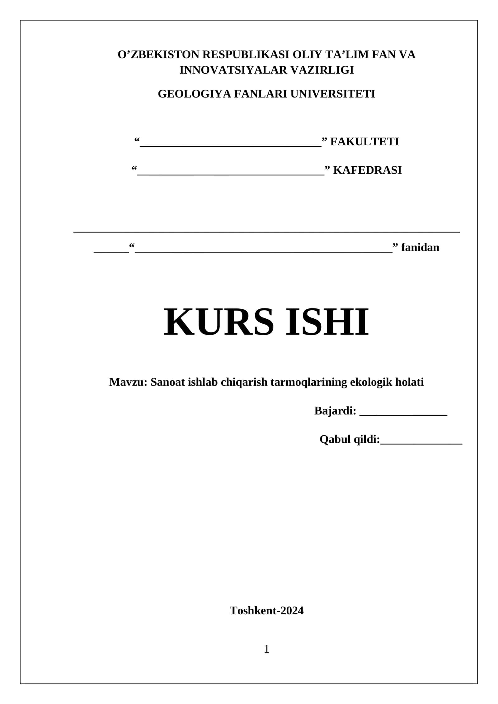Sanoat ishlab chiqarish tarmoqlarining ekologik holati