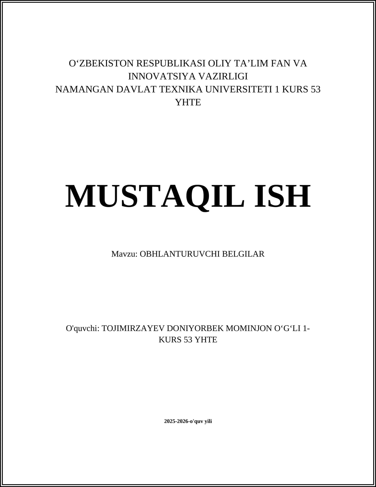 OBHLANTURUVCHI BELGILAR