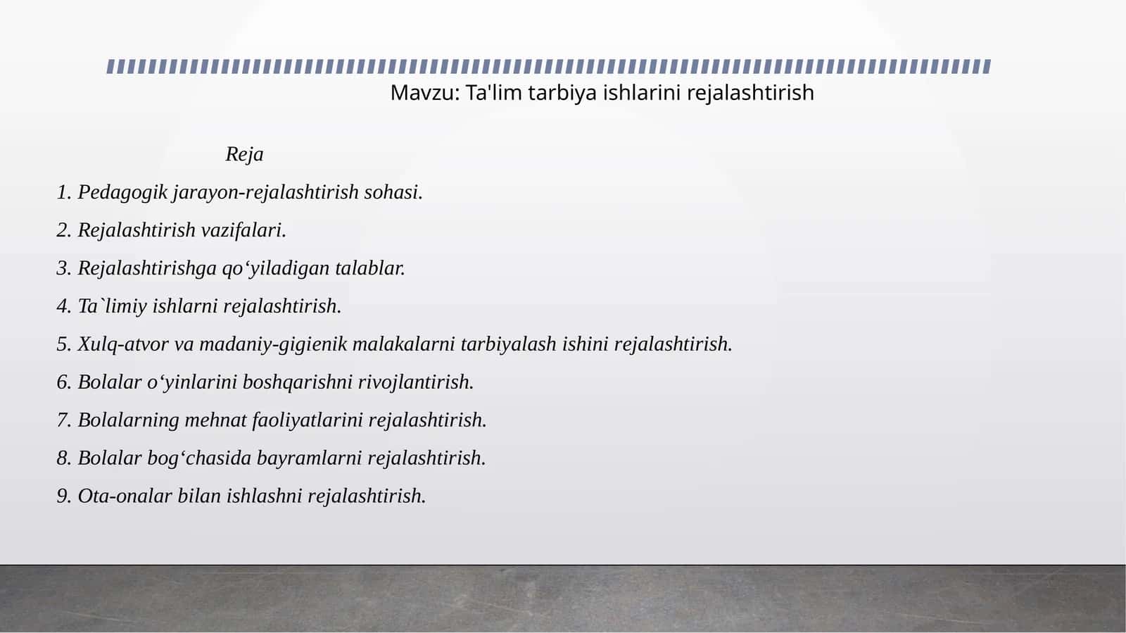 Ta'lim tarbiya ishlarini rejalashtirish